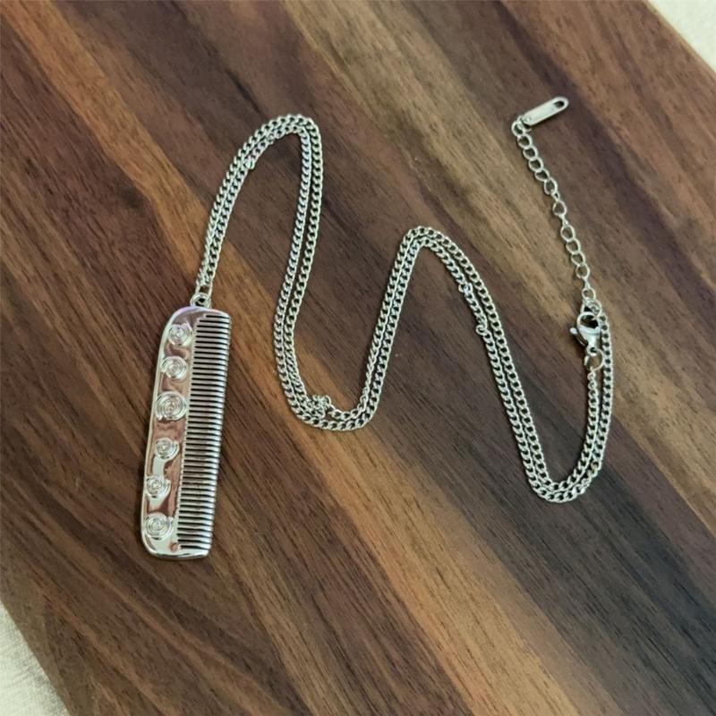 Fashionable Comb Pendant Necklace Sturdy Styling Charm Jewelry Accessory for Trendy Hairstyles Casual Decoration