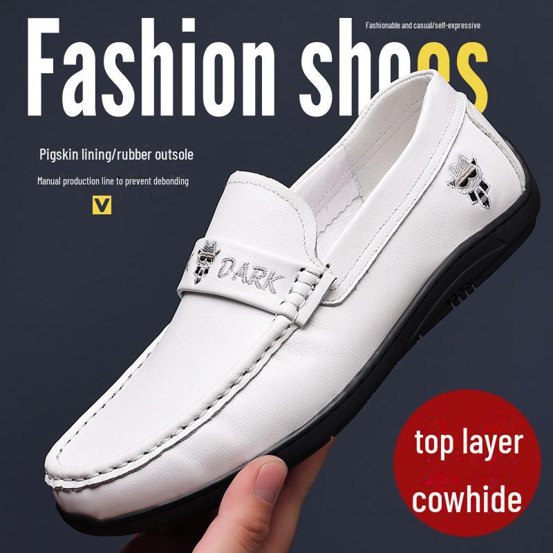 Men's Genuine Leather Cowhide Moccasins - Casual Fashion Loafers, European Style Slip-On Shoes