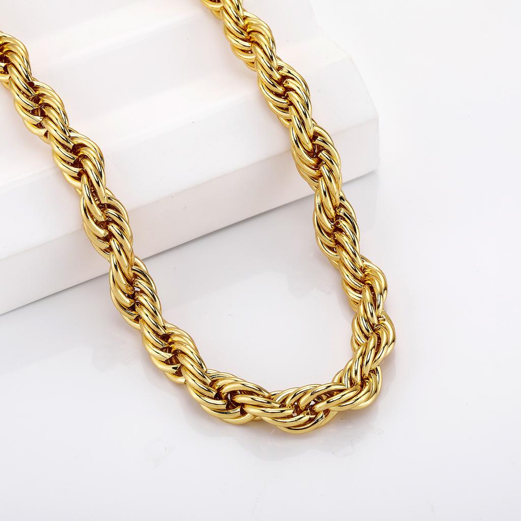 Hip-Hop Plain Chain 3-10mm Stainless Steel Braided Chain 24k Color-Retaining Electroplated Twisted Rope Necklace Bracelet