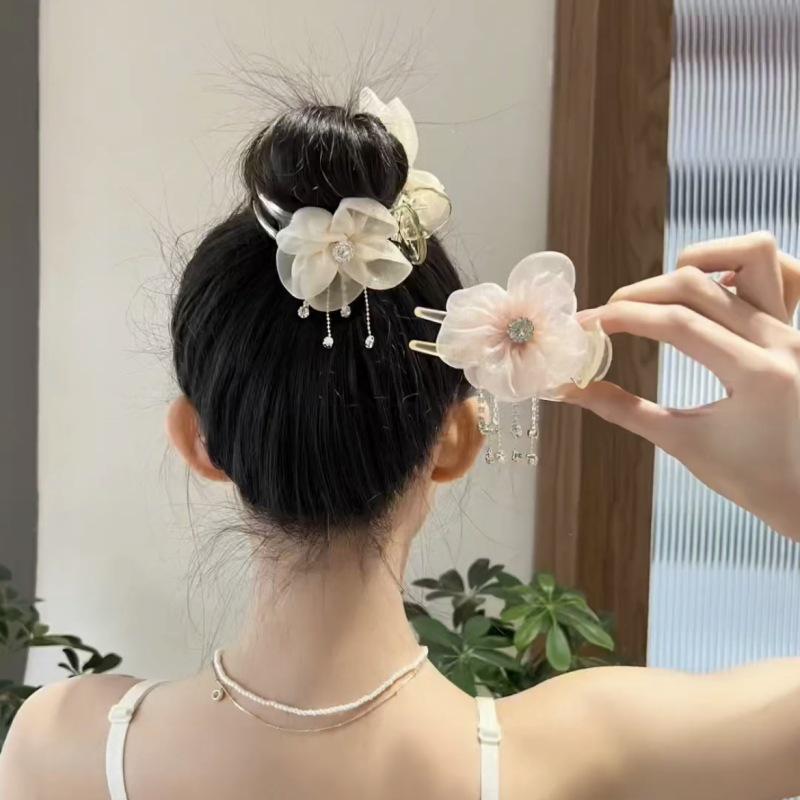 Diamond Flower Hair Claw Clip - Elegant Updo Accessory for Women