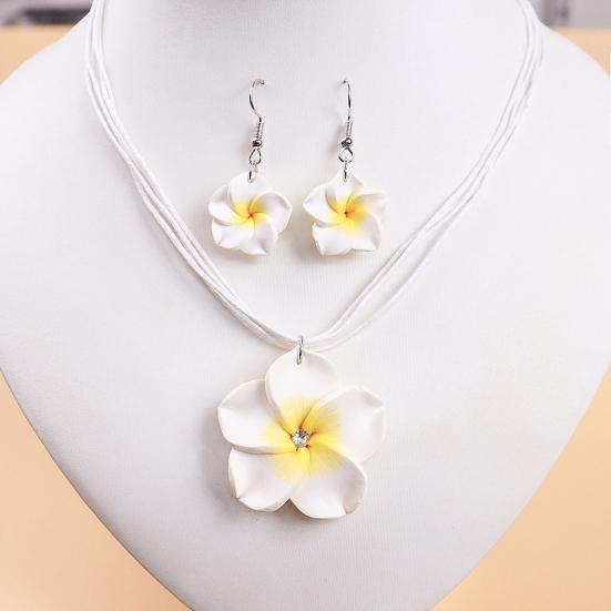 2Pcs/Set Lightweight Floral Jewelry Set, Polymer Clay Realistic Flower Charm Necklace, Hawaiian Style Drop Earrings for Daily Wear