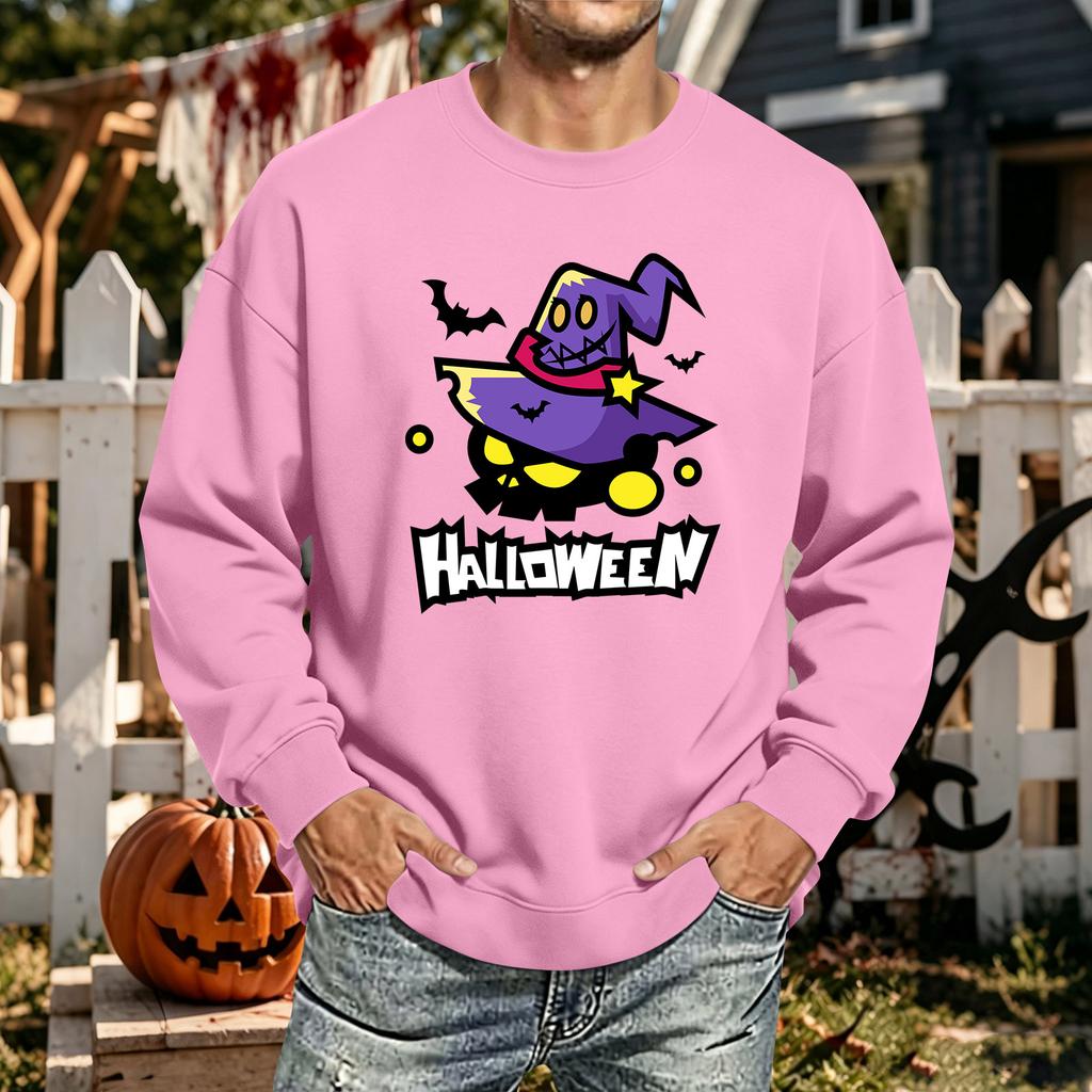 Men's Halloween Printed Long Sleeve T-Shirt Crewneck Casual Sports Top Unisex for Couples