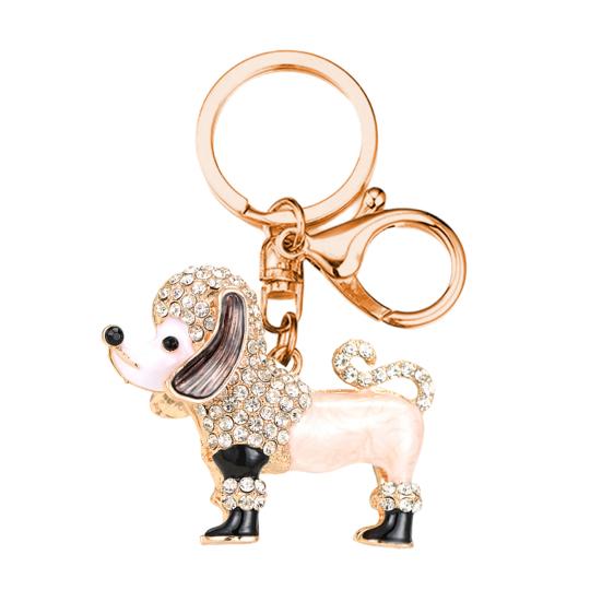 Keychain Pendant 3D Cartoon Poodle Dog Design Sparkling Rhinestones Inlaid Key Chain