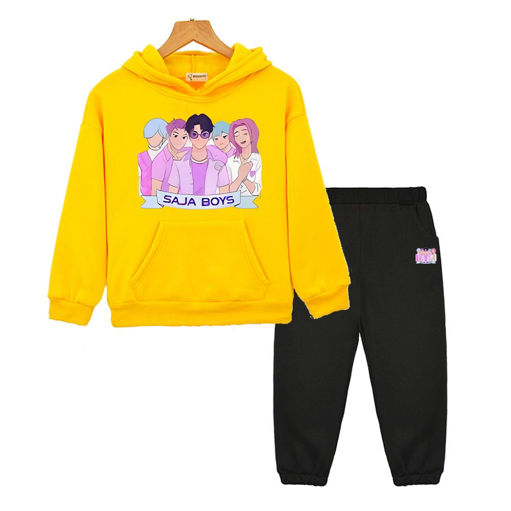 Saja Jungen Herbst Junge Mädchen Kapuzen-Sets kpop Dämonenjäger Hoodie Fleecejacke Sweatshirt 2-teilig Pullover+Hose Kinder Boutique Kleidung