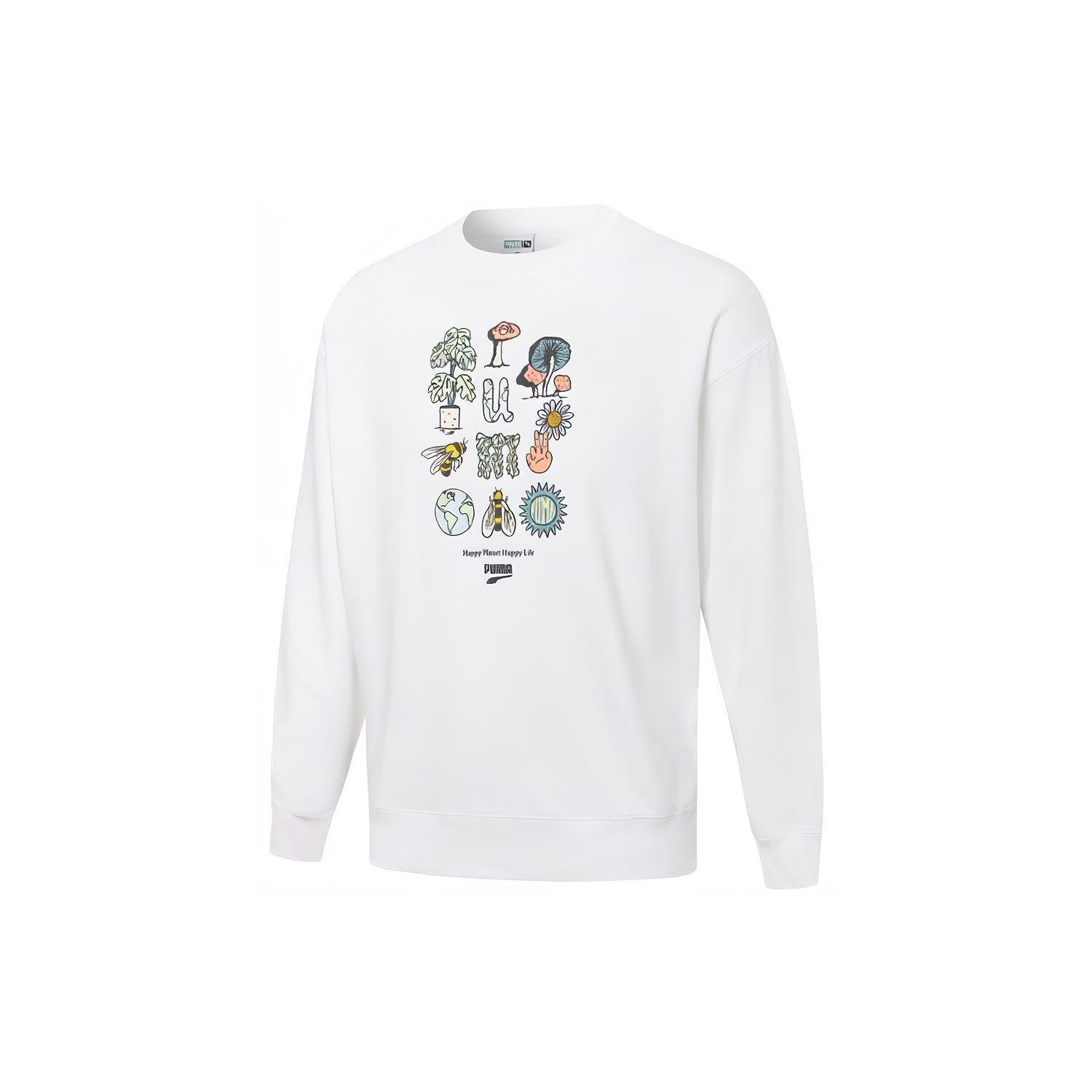 PUMA Downtown Graphic Crew Tr Living Series Logo Pattern Printing Knit Round Neck Pullover White Men s 533677-02 XL