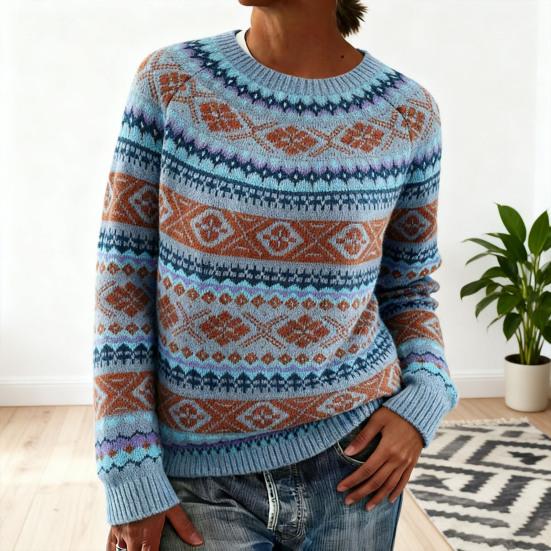 Dame Sweater Rund Hals Langærmet Patchwork Farve Pullover Toppe Løstsiddende Efterår Vinter Strik Toppe Strikvarer
