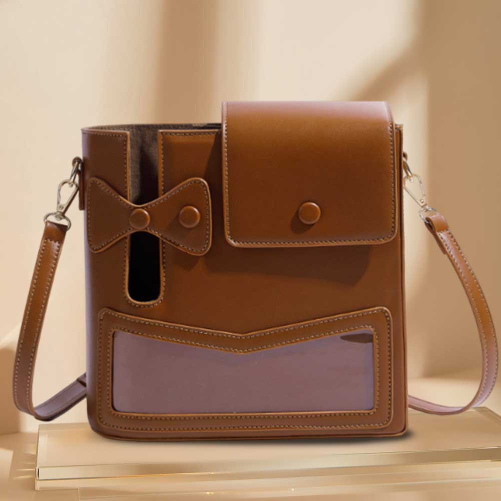 

Women Casual Shoulder Bag PU Leather Versatile Crossbody Bag Solid Color Vintage Cup Holder Bag Ladies Travel Hiking Sports Bag коричневий