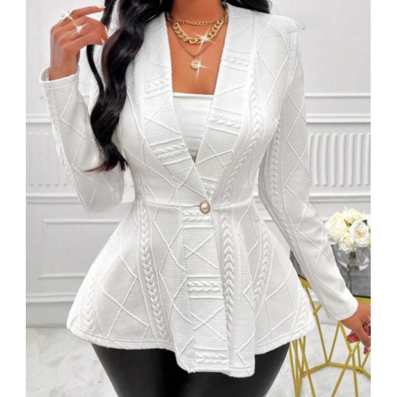 

Женская осенняя жаккардовая приталенная куртка на одной пуговице с длинным рукавом, темпераментный офисный топ XXS белый