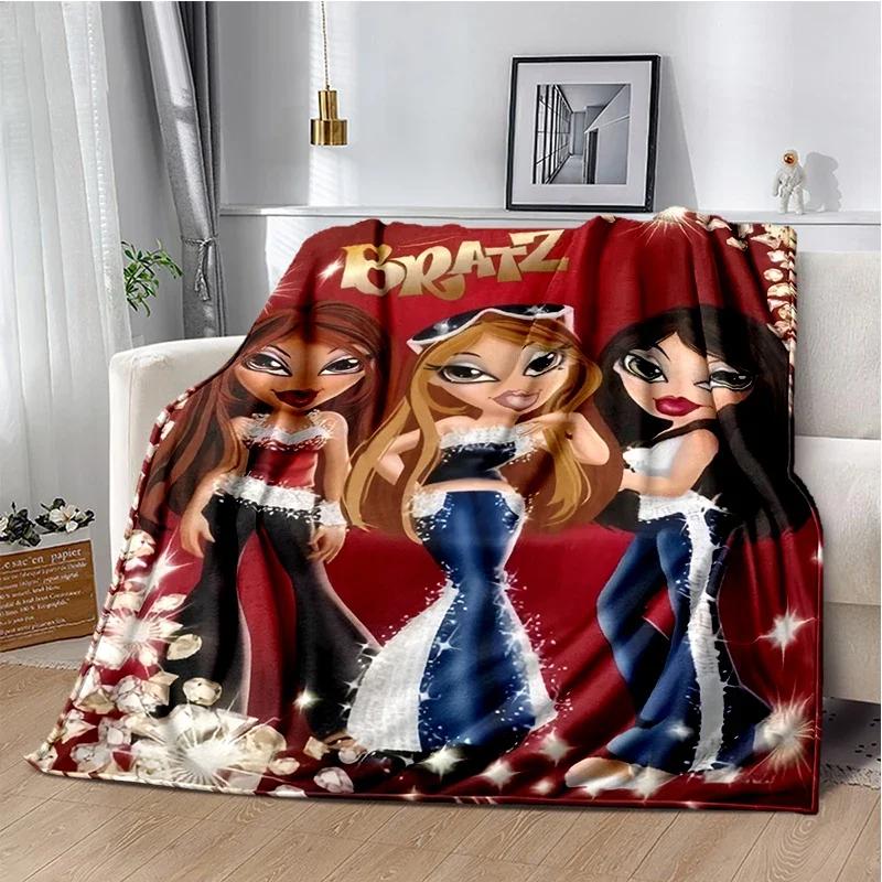 Kawaii Bratz Cartoon Anime Cute Throws Blanket Girl Sofa Home Hiking Picnic Bed Fashion Super Soft Flannel Blanket Birthday Gift