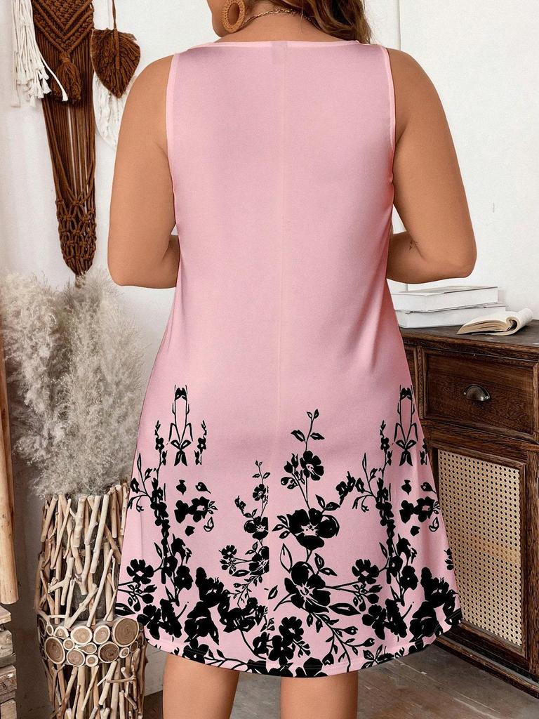 Elegantes ärmelloses Midi-Kleid mit floralem Print für Damen (Europäisch & Amerikanisch), Übergrößen erhältlich