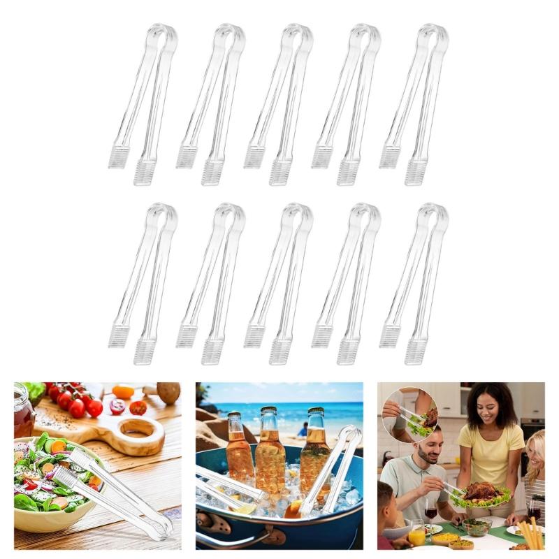 10Pcs Food Safe Plastic Ice Tongs For Beer Beverages Sugar Miniature Hygienic Kitchen Buffets Serving Tongs Barbecue Tool