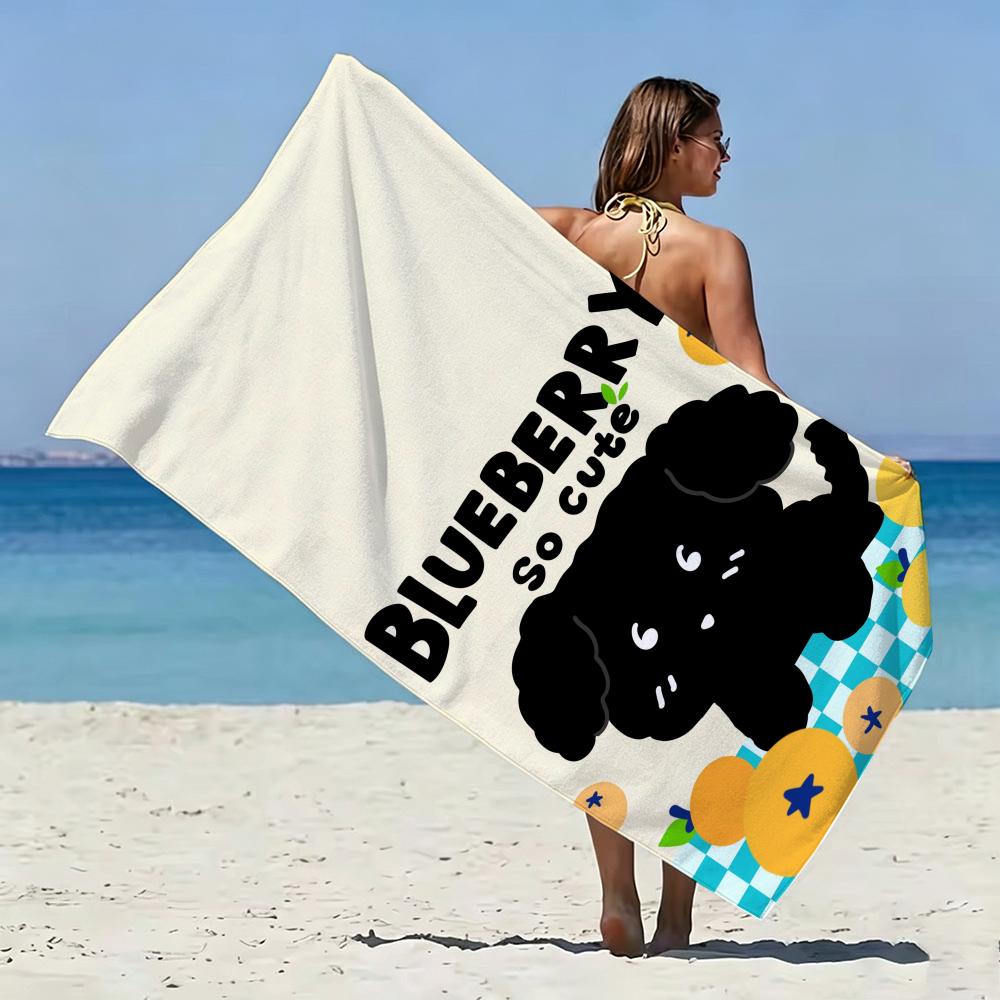 Cartoon Cute Black Puppy Fruit Towel Microfiber soft Beach Towel for Travel Fitness Sauna Bathing Camping