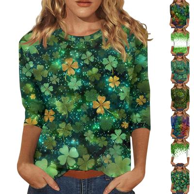 Women's Tops Three-quarter Sleeve Shirt Round-neck Loose Casual Shirt Print T-shirt