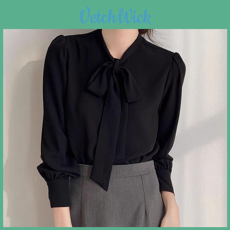 Blue Bowknot Shirt With Satin Fabric And Tie Detail For Office Women