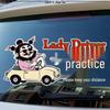Funny New Driver Caution Sticker: Beginner Female Driver - Keep Safe Distance, Reflective & Waterproof for Rear Windshield