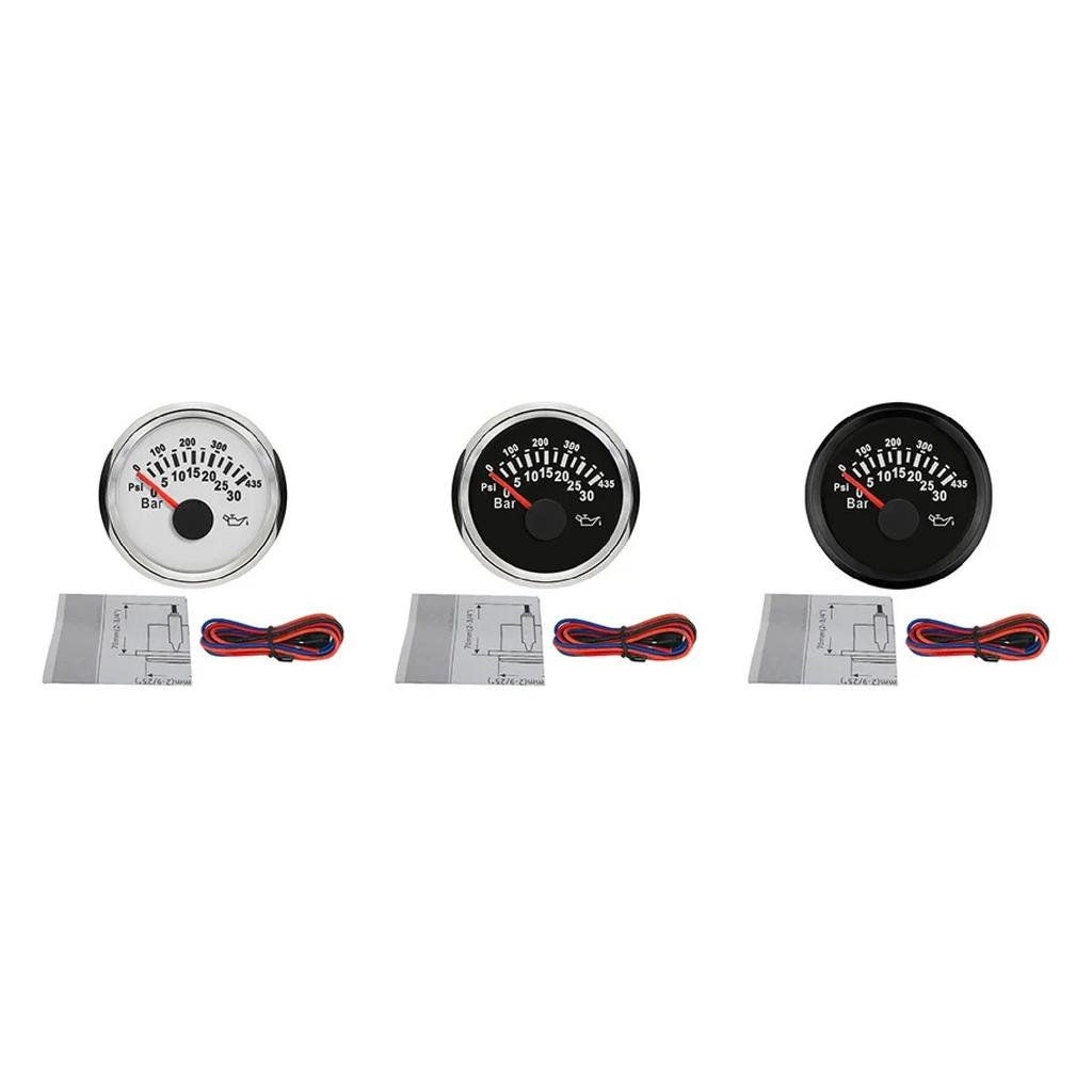 52mm Waterproof Oil Pressure Gauge Meter 0-30Bar 0-435Psi with Red Backlight for 12V 24V Truck Yacht Car Boat Universal