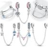 Pink Love Cute Romantic Safety Chain Charms Beads Fit 925 Silver Charm Bracelet Beads Jewelry Gifts for Women