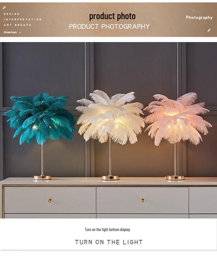 Ostrich Feather Romantic Floor Lamp - French Influencer Style for Living Room or Bedroom