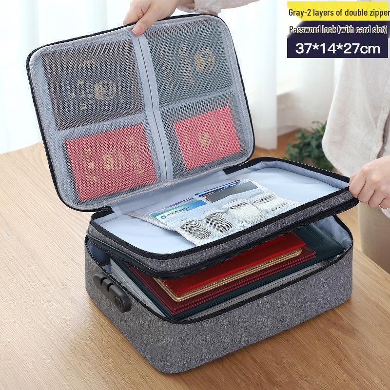 Large Capacity Multifunctional Lockable Document Bag for Family and Passport Storage
