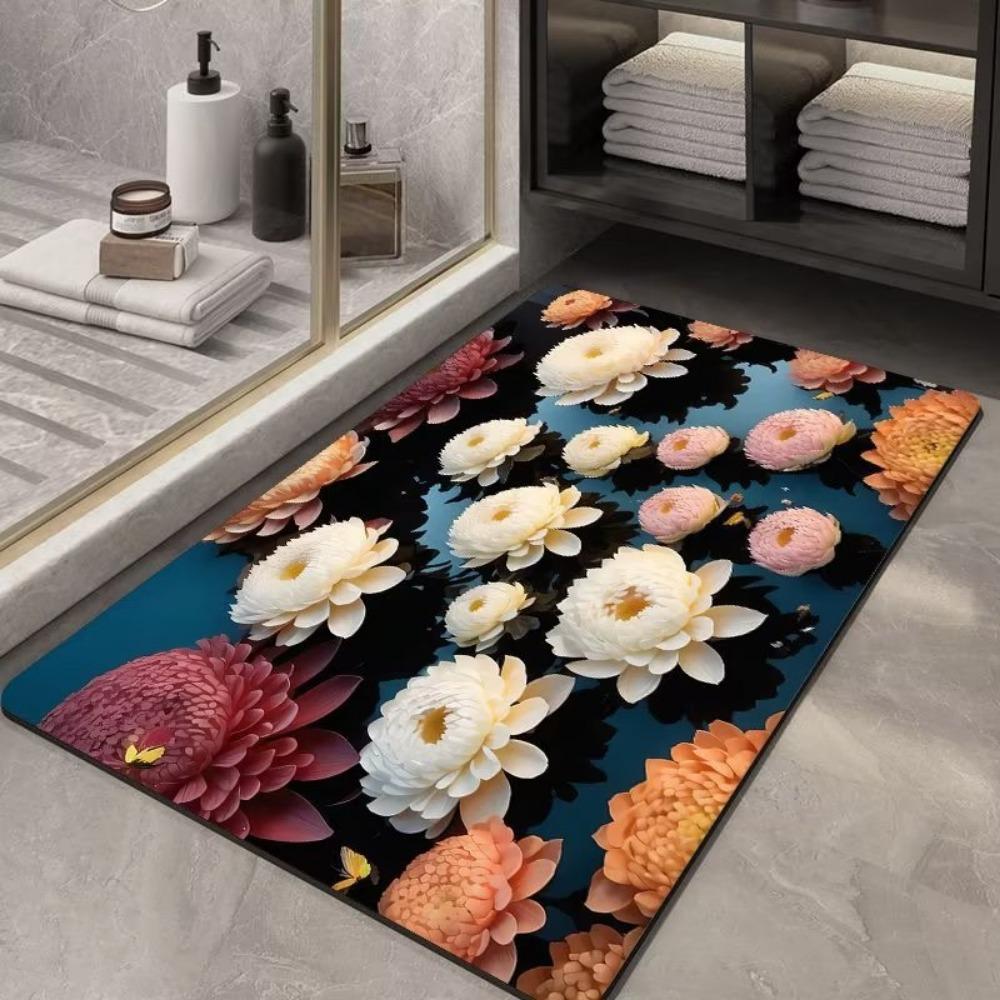 Flower Printing Bathroom Thickening Mat Bath Non-slip Carpets In Wash Basin Bathtub Side Floor Rug Shower Room Doormat Memory Foam 3D Pad