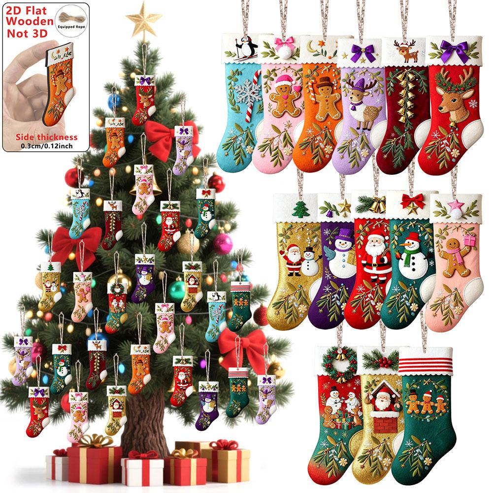 Christmas Cute Stocking Wooden Hanging Ornaments 14/28pcs Colorful Santa Claus/Snowman/Bear/Elk For Home Classroom Party De K9E2
