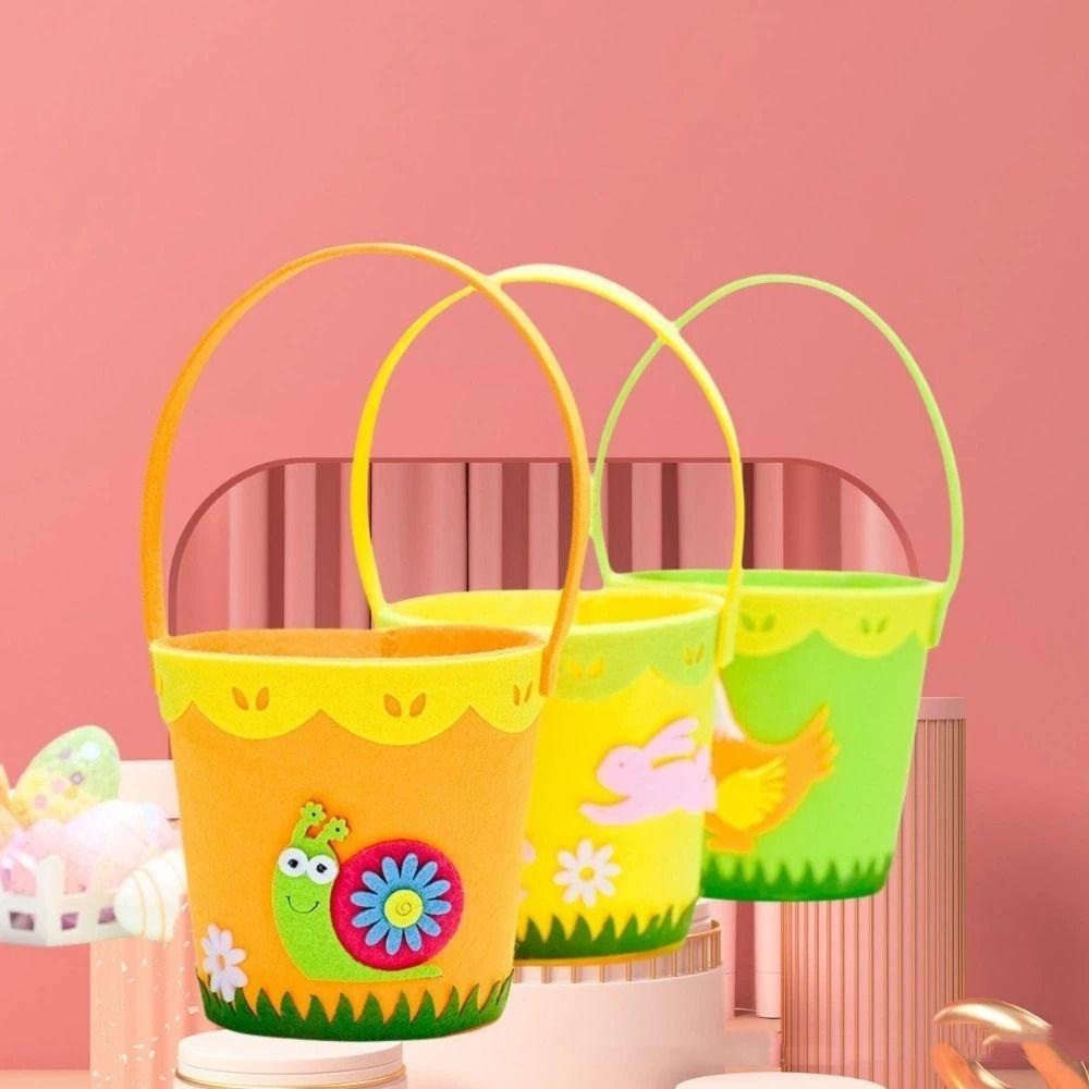 Cartoon Rabbit Egg Basket Colorful Chicken Egg Hunt Basket Easter Felt Basket  Children Gifts