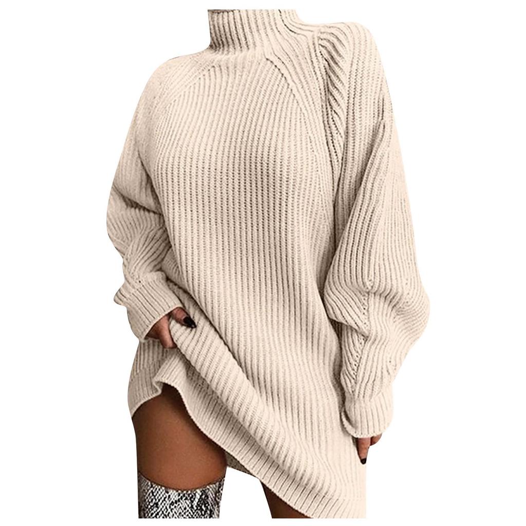 Women's Fashion Casual Knitting Solid Color Long Sleeve Turtleneck Sweater  Dress