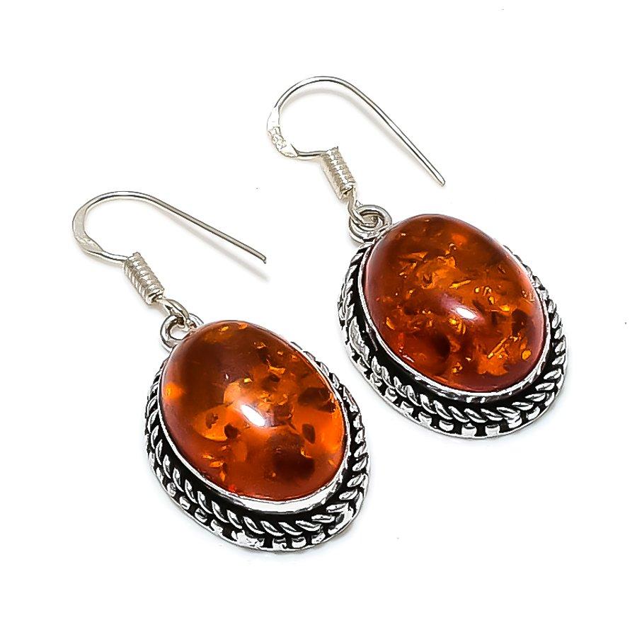 Baltic Amber Gemstone Handmade 925 Sterling Silver Jewelry Earring 1.65" KJ-1645