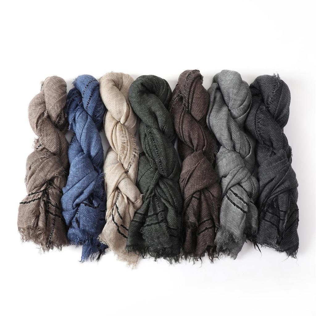 Men's Artistic Striped Scarf: Autumn & Winter Warmth with Short Tassels and Tie-Dye Design.