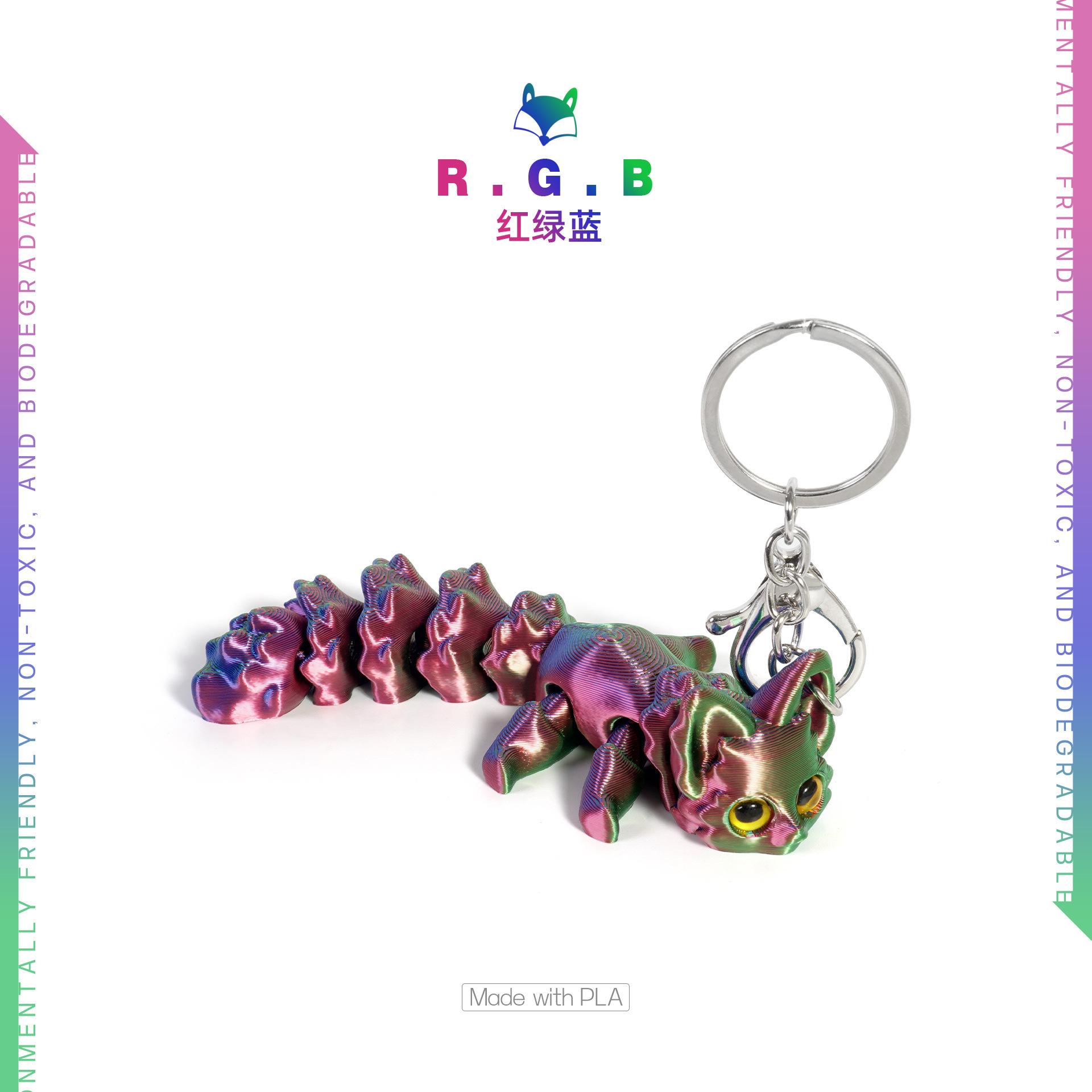 

Cute Colourful Long Tail Fox 3D Printed Toy Simulation Crystal Animal Fox Model Joint Movable 3D Real Eye Creative Keychain Gift