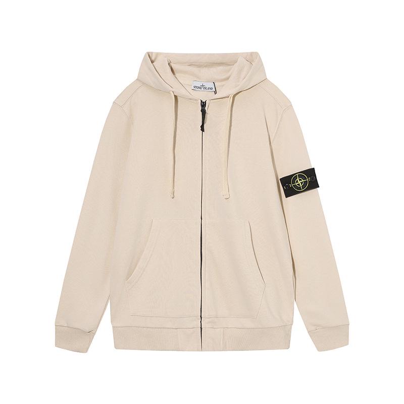 Stone Island Classic Zip Sweatshirt with Sleeve Badge - Unisex Casual Solid Color