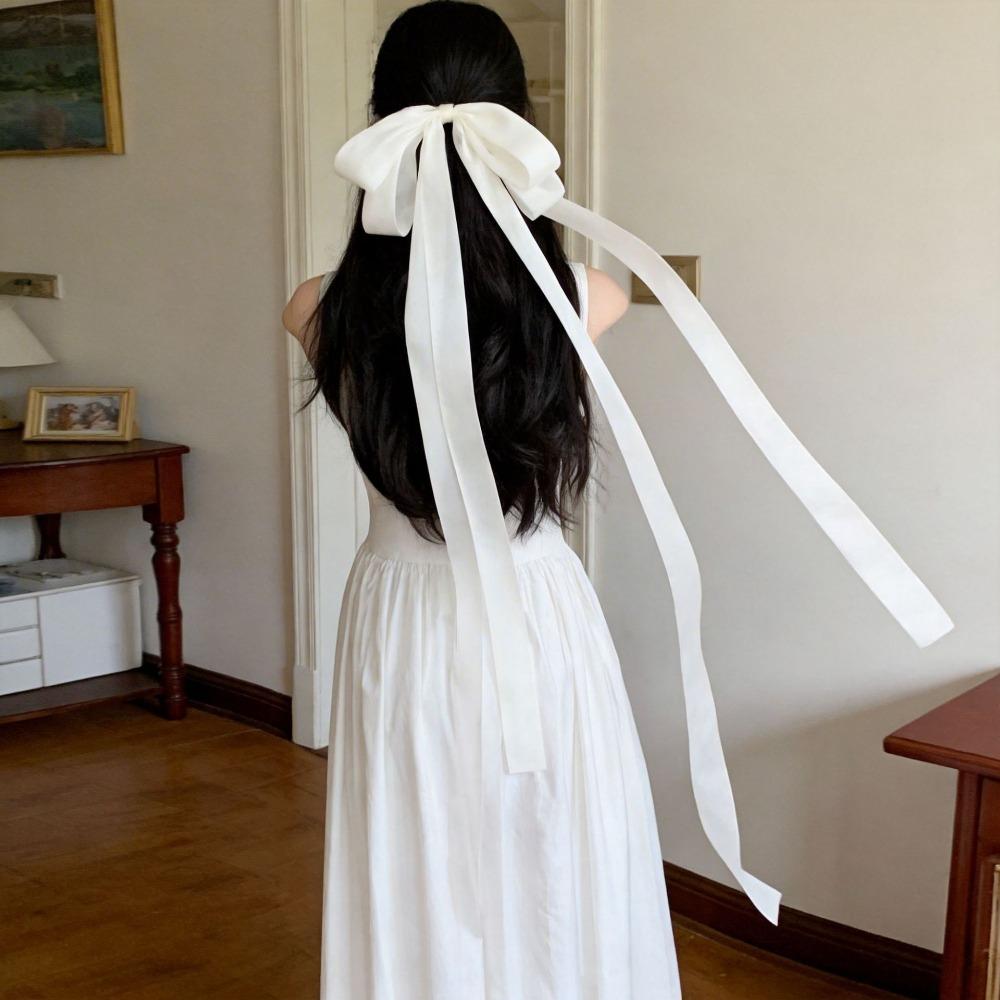 New Solid Color Hair Clip Long Ribbon Bow Sweet Style Bun Holder Hair Styling Decorative Ponytail Holder Wedding