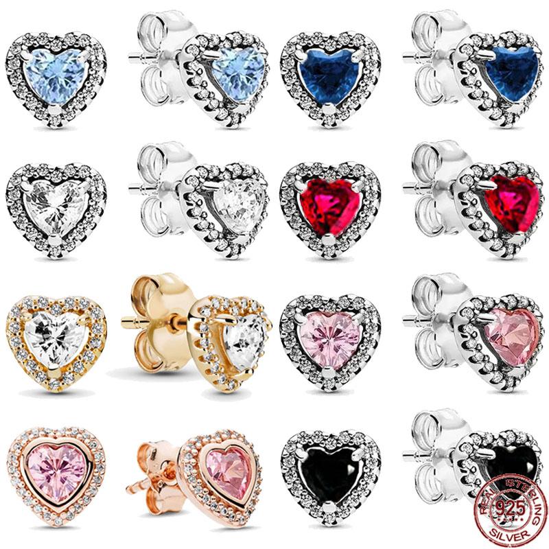 925 Sterling Silver Various Colors Classic Shiny Heart-shaped Earrings Exquisite Light Luxury Charm Jewelry 2025
