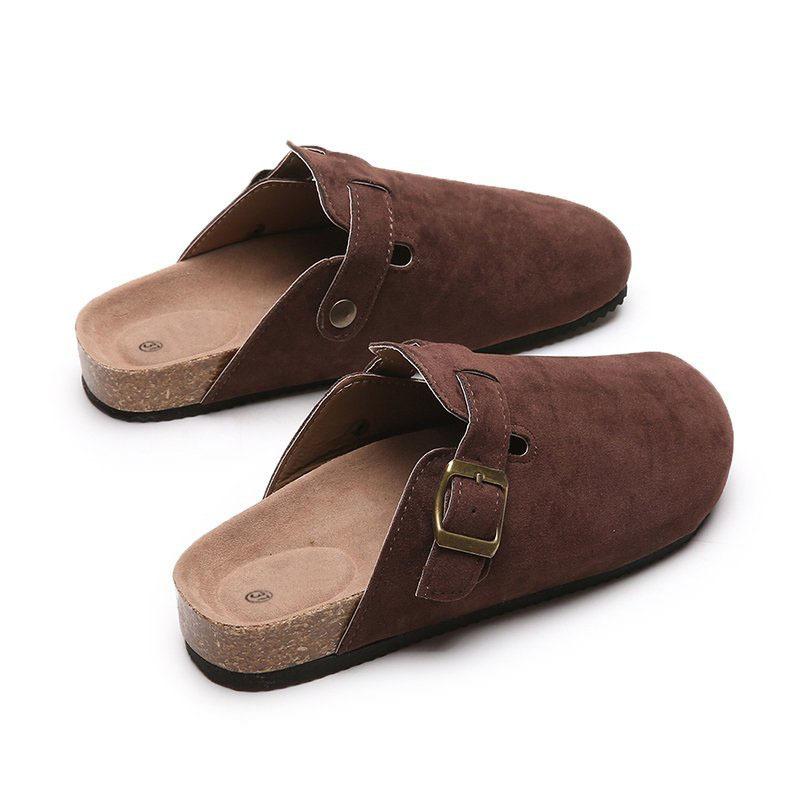 Fashion Women's Suede Mules Slippers Men Clogs Cork Insole Sandals with Arch Support Outdoor Beach Slides Home Shoes