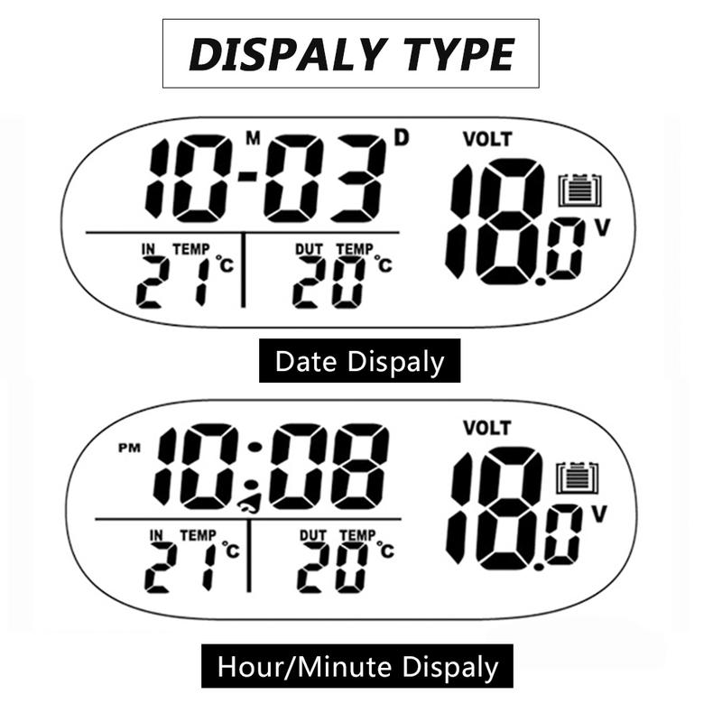 Car LCD Digital Display Clock 3 In 1 Thermometer Clock Voltmeter Freeze Alert Self-Adhesive Car-Styling Green Orange Backlight