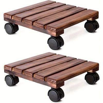 Solid Wood Thickened Movable Flower Stand Flower Holder Bonsai Flower Pot Tray Roller Base Stand with Universal Wheels