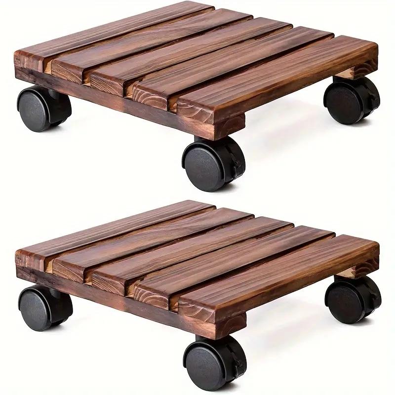 Solid wood thickened movable flower stand flower holder bonsai flower pot tray roller base stand with universal wheels