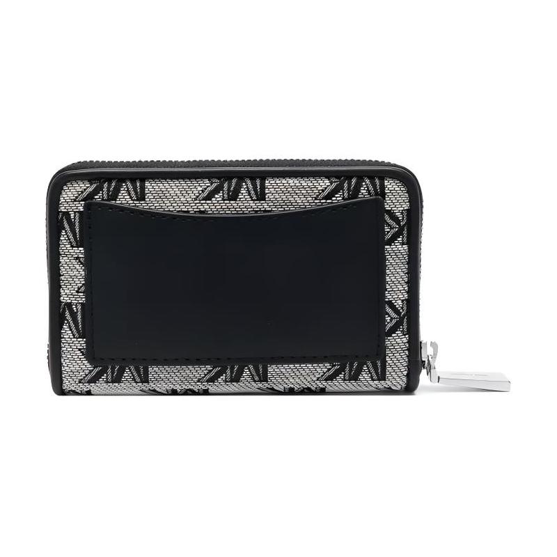 Michael Kors Silver Logo Plate Zipper Closure, Calfskin Patchwork Wallet, Women's Black