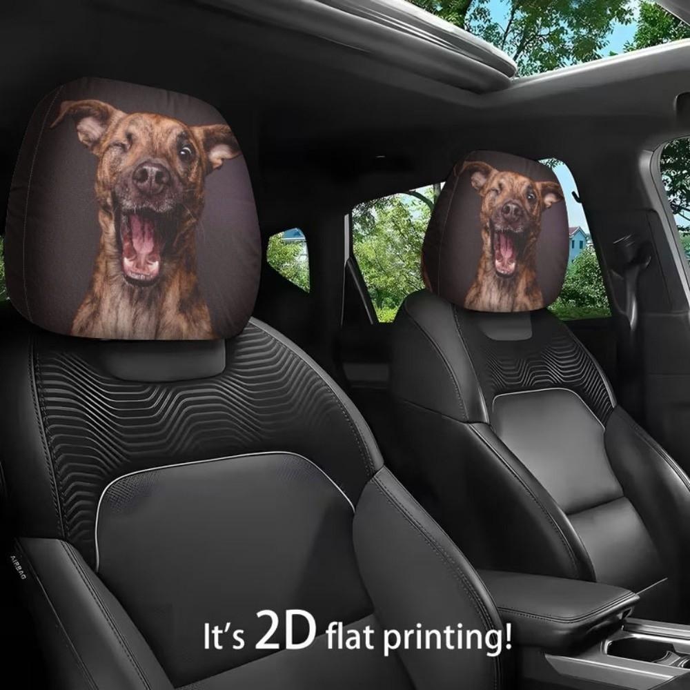1pair Elastic Fabric Animal Car Pillowcase Universal Fit Flat Print Headrest  Holiday Decor