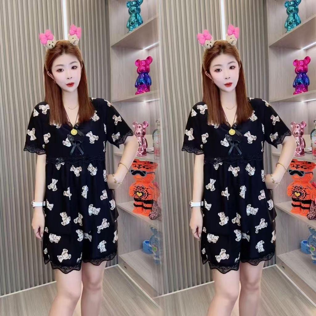 Damen Sommer Bären Pyjama Set - Kurzärmelige Shorts