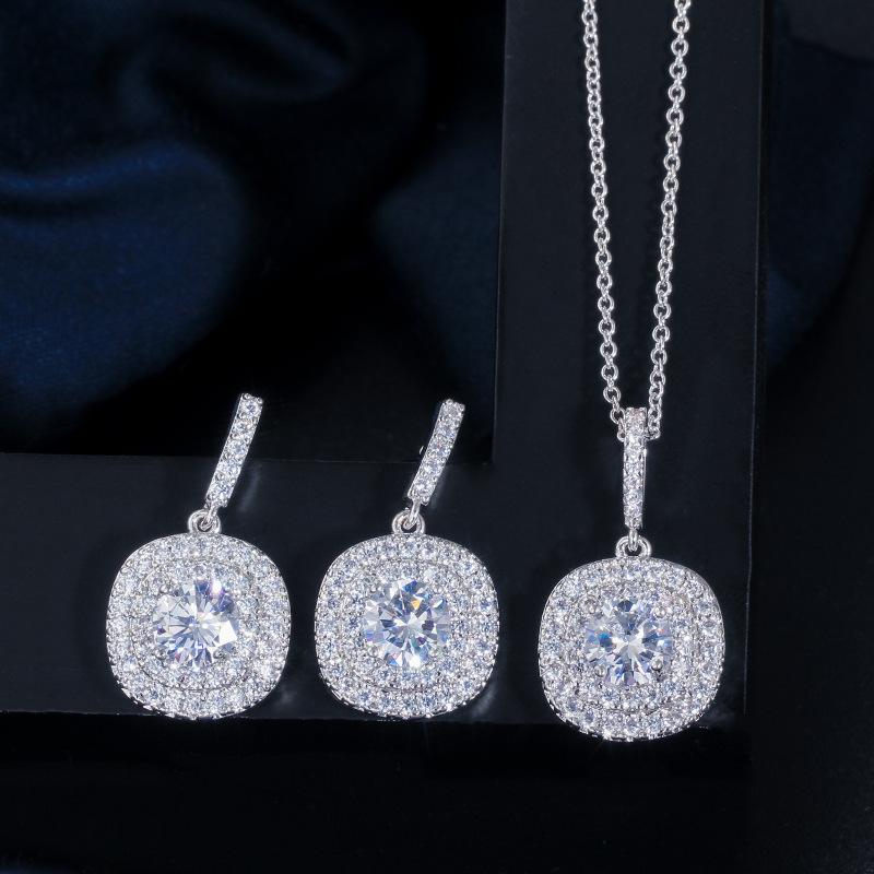 Zircon Stud Earrings Personalized Micro-Set Crystal Popular Necklace, Jewelry Small Set Chain