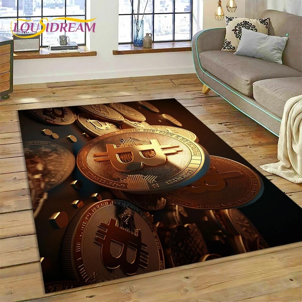 Bitcoin 3D Virtual Currency NFT Area Rug Carpet for Bedroom Living Room Home Sofa Decoration,Children Game Large Decor Floor Mat