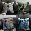 Peacock Luxury Cushion Cover Natural Linen Organic Fabric Double-Sided Printing Sofa Home Decor Gift Pillow Case