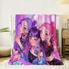 1pc Cute Anime Girls Flannel Blanket, 2D Print Flannel Throw, Purple Pink Kawaii Anime Blanket for Bedroom Living Room Camping,