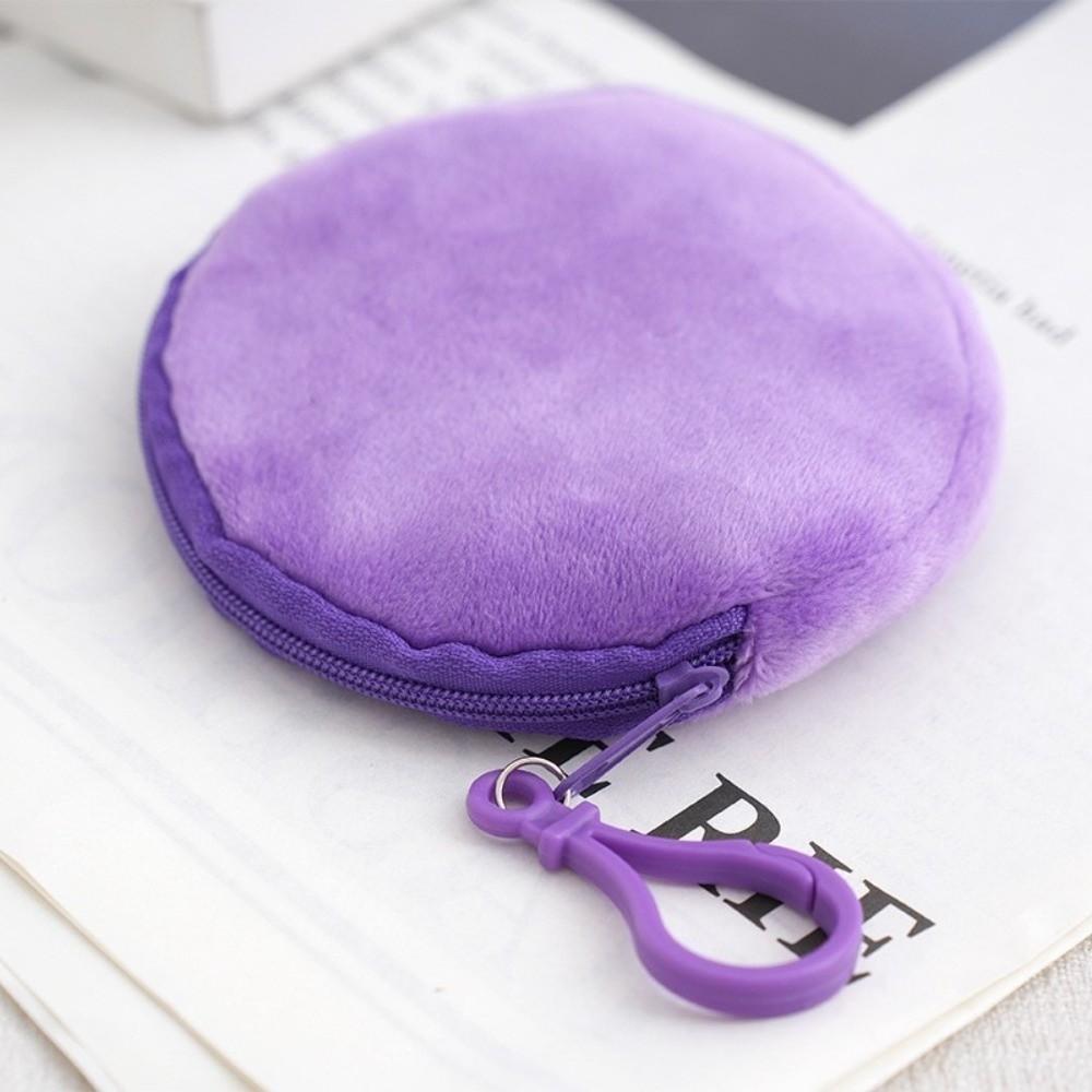 Round Shape ID Card Bag Plush Keychain Wallet Soft Coin Purse  Travel
