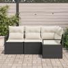 Ensemble de canapé de jardin 4 pièces avec coussins noir poly rattan, Canapé de jardin 2 places avec coussins noir poly 3346357