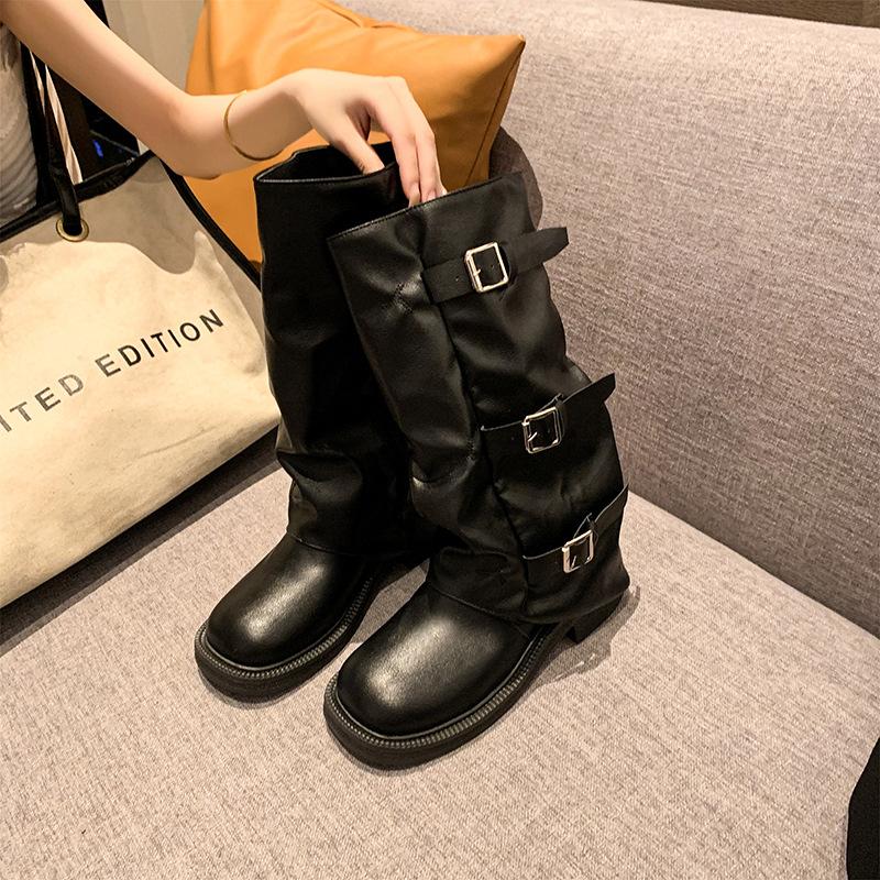 French Premium Stacking Boots Women's 2025 Summer New Retro Slim Platform Knight Boots Temperament Commuter Martin Boots