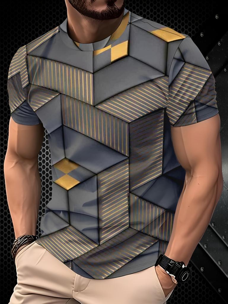 Summer Classic Men's 3D Line Stripe Print T-Shirt Short Sleeve Round Neck Top Street T-Shirts Oversized Sports Men's Clothing
