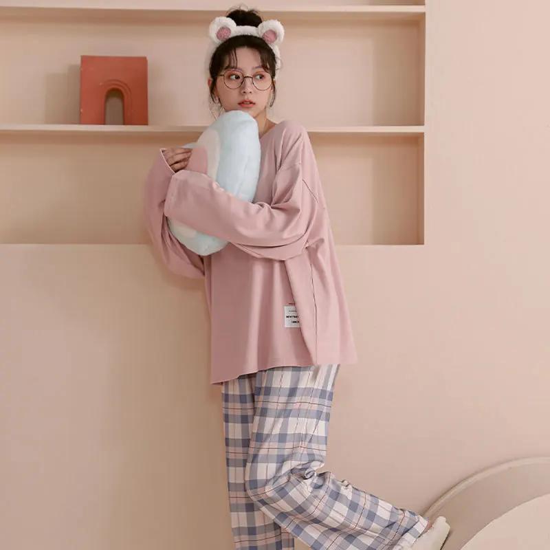 Lingerie Raffinata da Donna Set Primavera Manica Lunga a Quadri Abbigliamento per la Casa da Donna Può Essere Indossato Fuori Taglie Forti