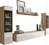 TV Wall Unit 180cm for the Living Room, 2 Display Cabinets and a Shelf, Wotan / White Gloss